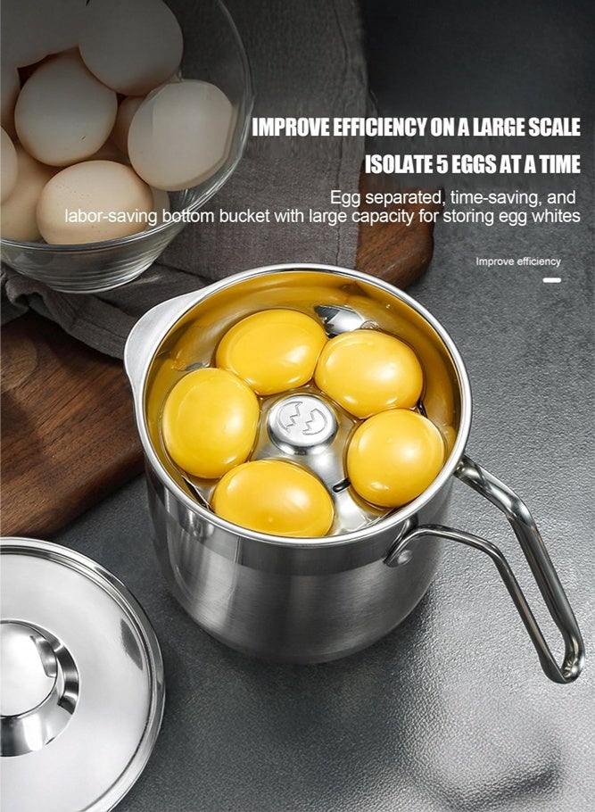 SHABILI Stainless Steel Egg Separator Pot for Kitchen, Egg Yolk White Separator with Egg Strainer Filter and Egg Screen for Baking Lovers and Cooking Fans, Large Capacity Egg Separation Tool (Silver) - Image 4